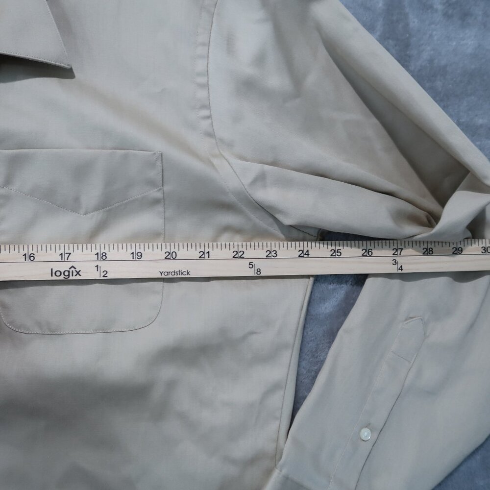 Geoffrey Beene Fitted Button Down Mens Wrinkle Free Sateen Shirt Cream Tan XL - Picture 9 of 12